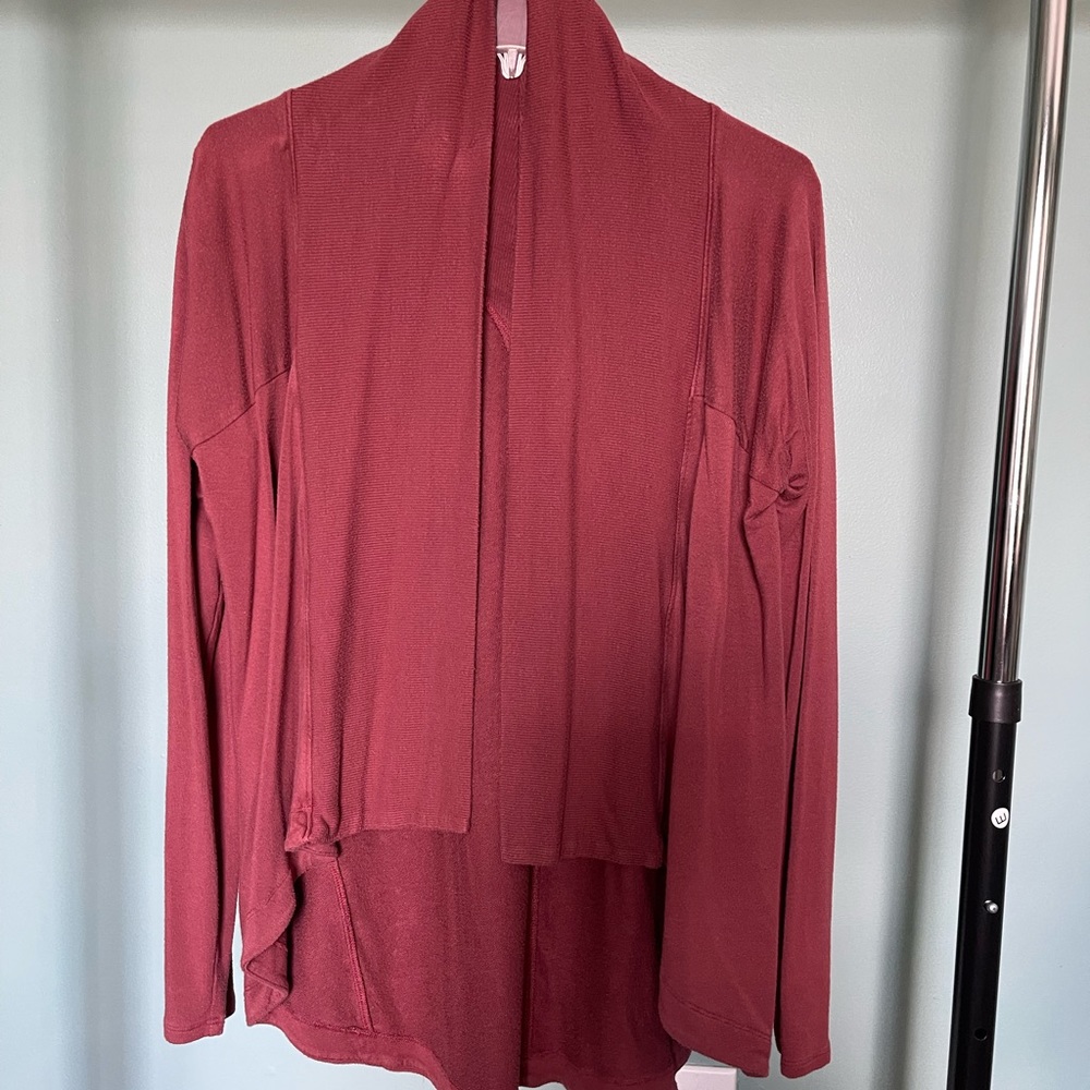 Athleta draped open front cardigan in dusty rose
